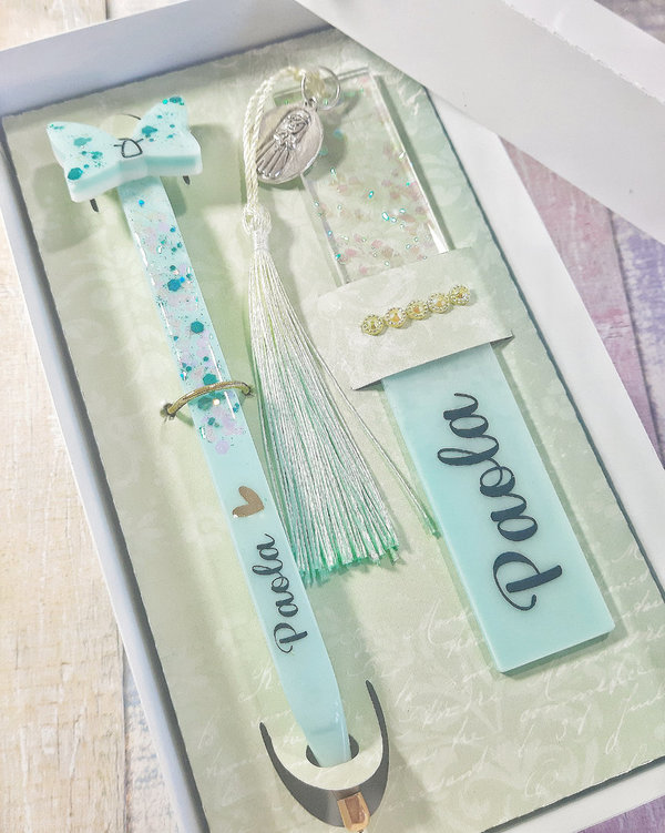Marcapáginas y bolígrafo personalizados en caja regalo