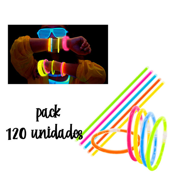 Pack de 120 unidades de pulseras fluorescentes LED neón.
